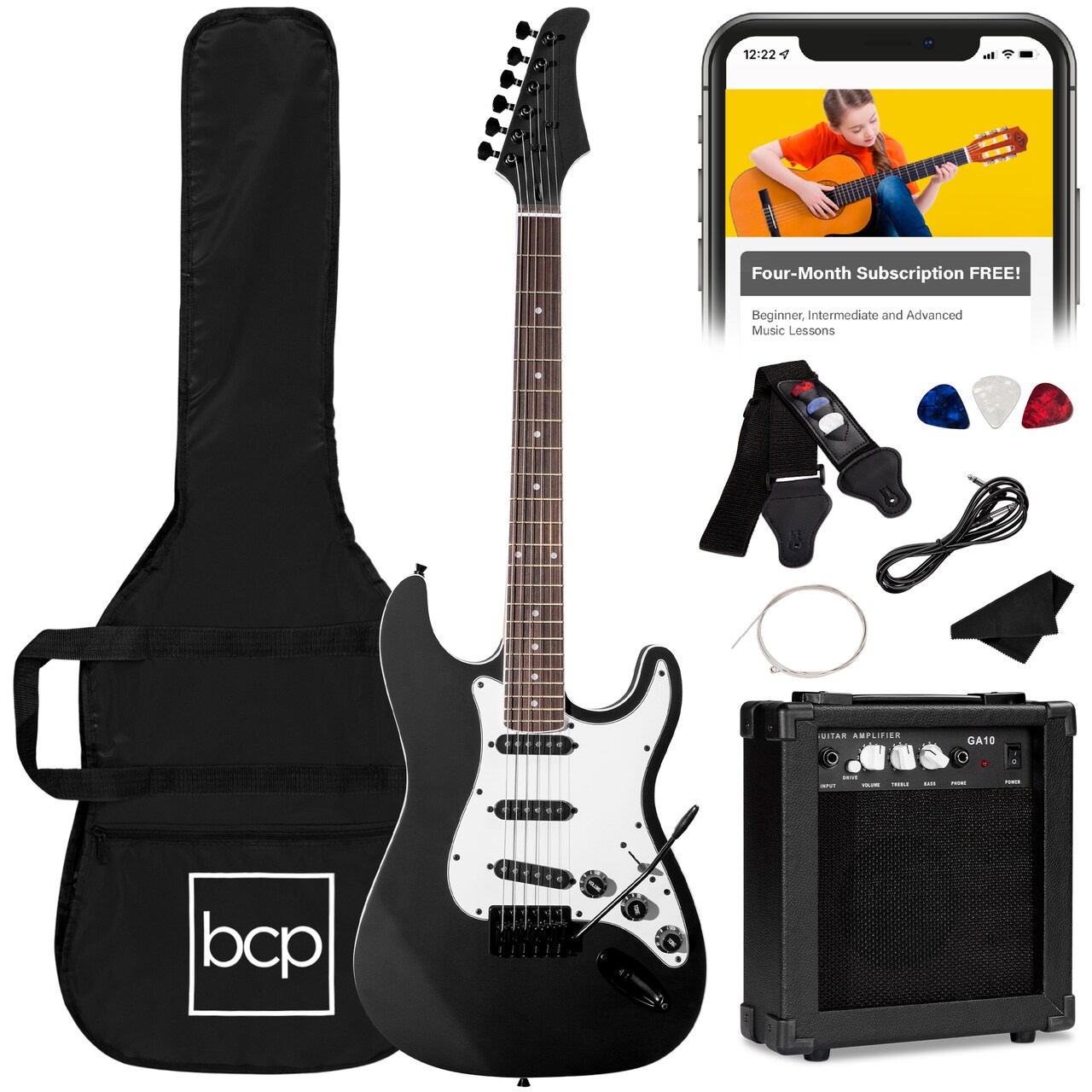 Best Choice Products 39in Full Size Beginner Electric Guitar Kit with Case, Strap, Amp, Whammy Bar